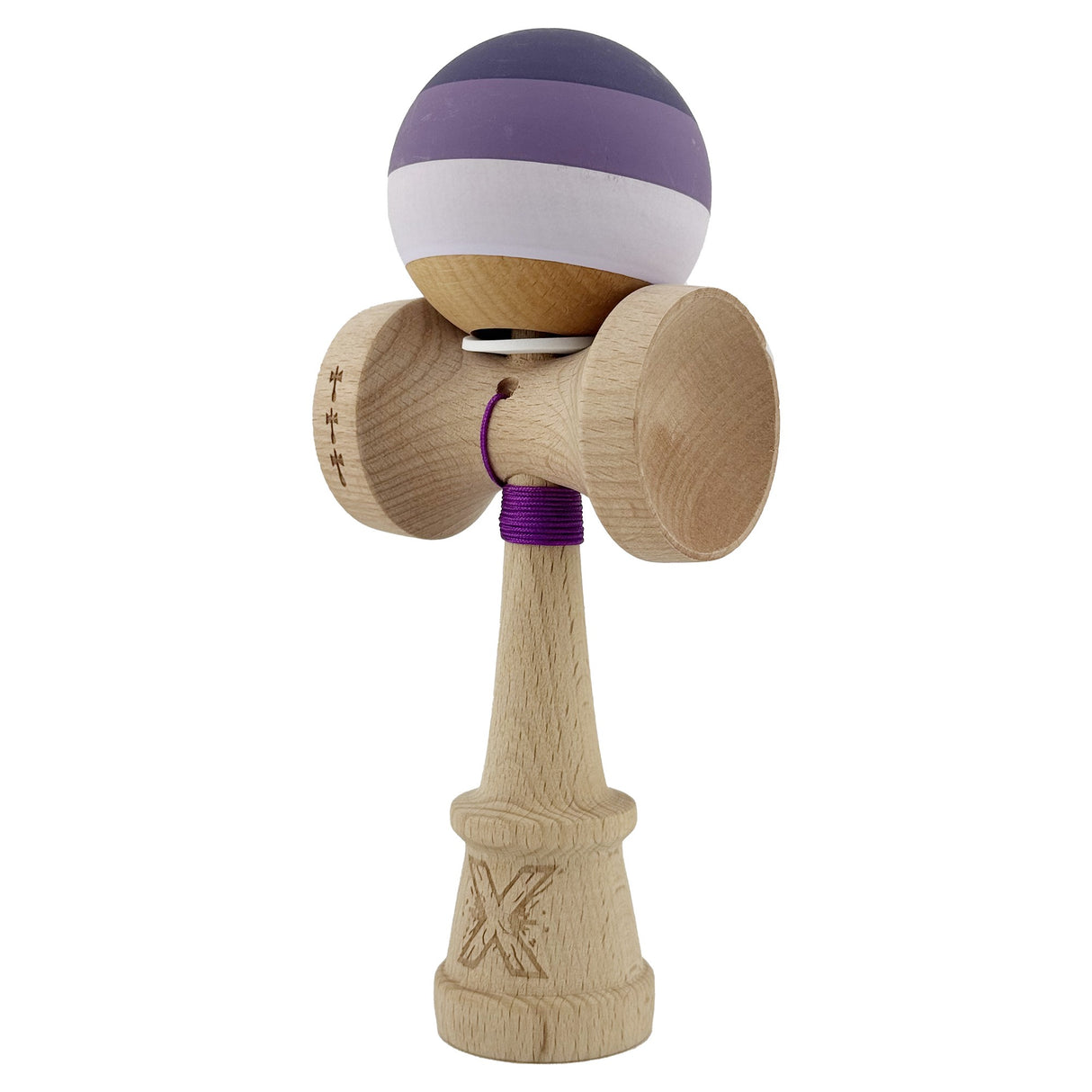 Kendama X Originala, Profesionala, Vivimall, Rubber Grip, Cupe Mari KING SIZE V3, Gaura in Baza, Rulment Metalic, din lemn 18 cm, Ata 55 cm, Special Purpuriu/Mov/Lila - vivimall.ro