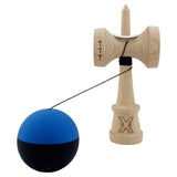 Kendama X Originala, Profesionala, Vivimall, Rubber Grip, Cupe Mari KING SIZE V3, Gaura in Baza, Rulment Metalic, din lemn 18 cm, Ata 55 cm, Bicolor Albastru/Negru - vivimall.ro