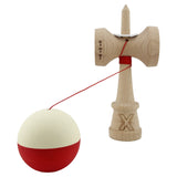Kendama X Originala, Profesionala, Vivimall, Rubber Grip, Cupe Mari KING SIZE V3, Gaura in Baza, Rulment Metalic, din lemn 18 cm, Ata 55 cm, Bicolor Galben/Rosu - vivimall.ro