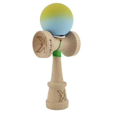 Kendama X Originala, Profesionala, Vivimall, Big Cups V3, Rubber Grip model galben/albastru - vivimall.ro