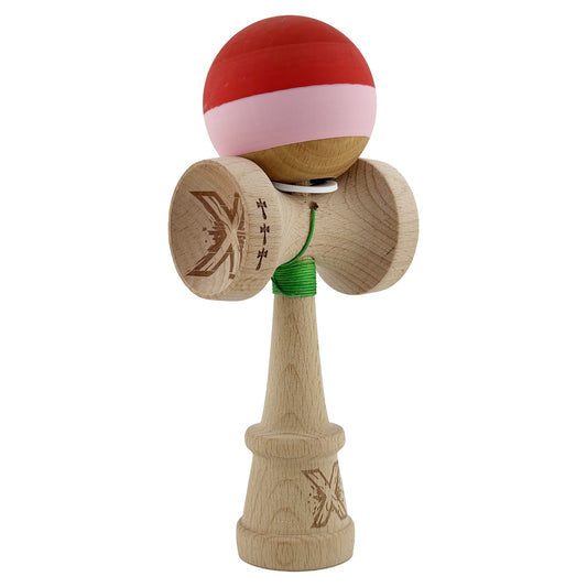 Kendama X Originala, Profesionala, Flippy, Rubber Grip, Cupe Mari KING SIZE V3, Gaura in Baza, Rulment Metalic, din lemn 18 cm, Ata 62/65 cm, Special Rosu/Roz/Maro - vivimall.ro