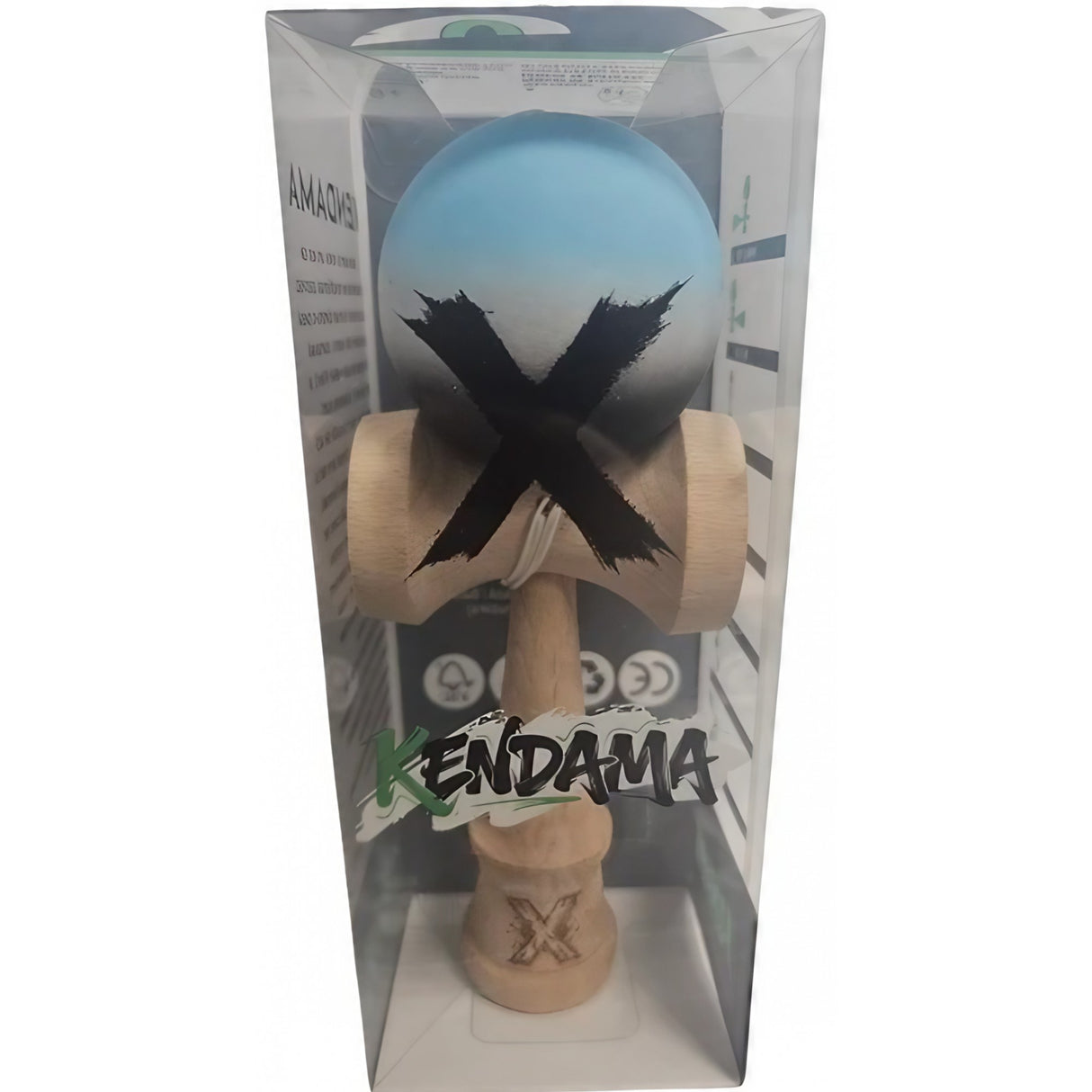 Kendama X Originala, Profesionala, Flippy, Rubber Grip, din Lemn, 18 cm, Albastru/Alb/Negru - vivimall.ro