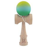 Kendama X Originala, Profesionala, Flippy, Rubber Grip, din Lemn, 18 cm, Galben/Albastru/Verde