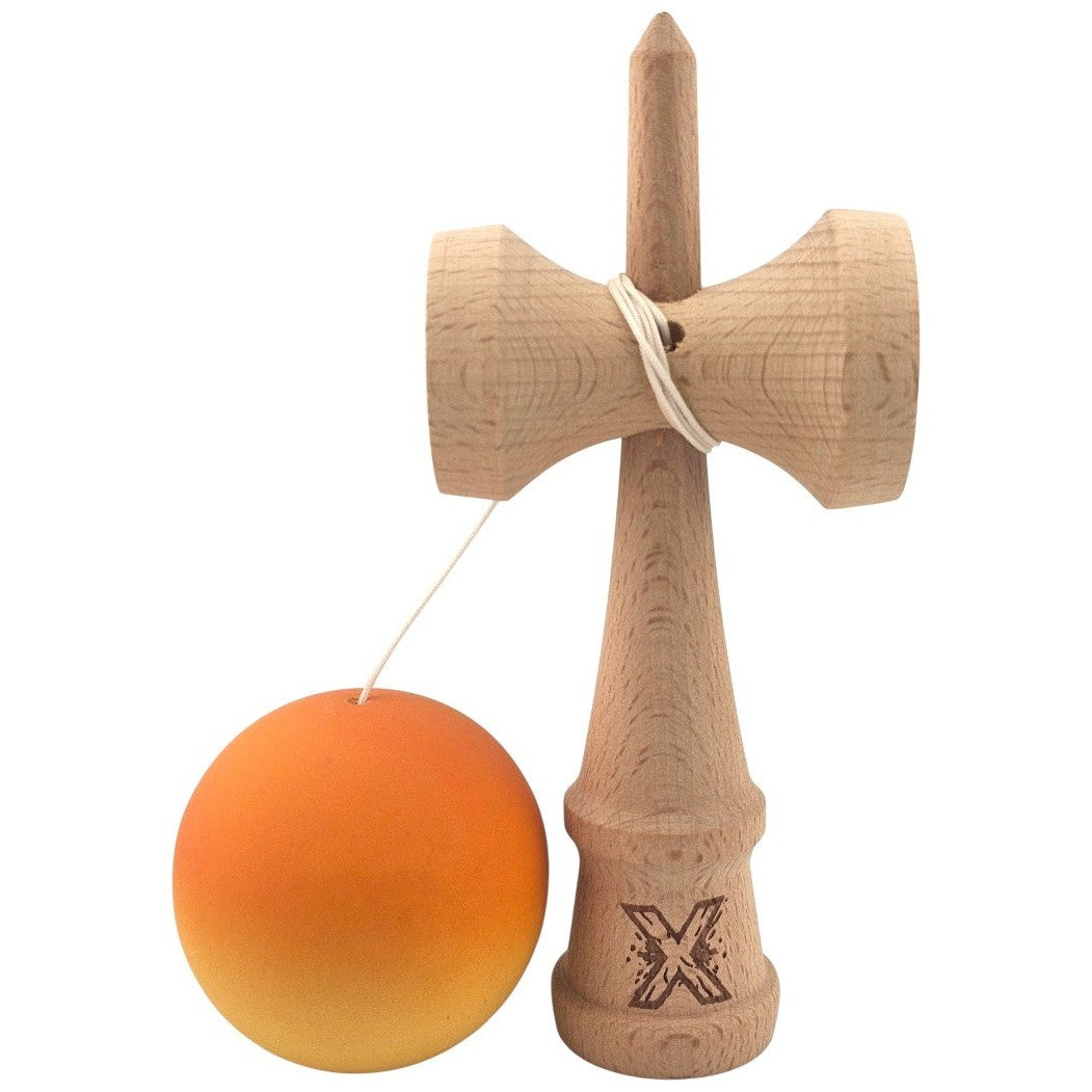 Kendama X Originala, Profesionala, Flippy, Rubber Grip, din Lemn, 18 cm, Portocaliu/Galben - vivimall.ro