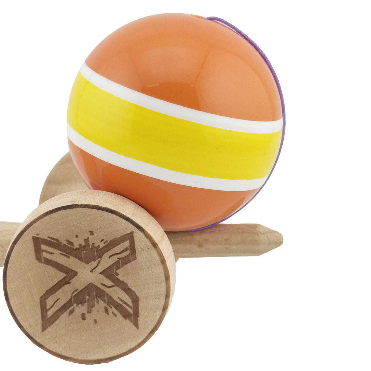 Kendama X Originala, Profesionala, Flippy, Big Cups V2, Super Sticky Legendary Cupe Mari, Rulment Metalic cu Ata 55 cm, Portocaliu/Galben/Alb - vivimall.ro