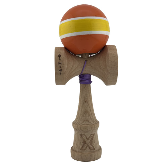 Kendama X Originala, Profesionala, Vivimall, Big Cups V2, Super Sticky Legendary Cupe Mari, Rulment Metalic cu Ata 55 cm, Portocaliu/Galben/Alb - vivimall.ro