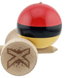 Kendama X Originala, Profesionala, Flippy, Super Sticky cu Cupe Mari KING SIZE V3, Gaura in Baza, Rulment Metalic, din lemn 18 cm, Ata 62/65 cm, Rosu/Negru/Galben- - vivimall.ro