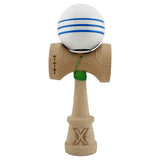 Kendama X Originala, Profesionala, Flippy, Super Sticky cu Cupe Mari KING SIZE V3, Gaura in Baza, Rulment Metalic, din lemn 18 cm, Ata 62/65 cm, Special Alb/Albastru - vivimall.ro