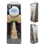 Kendama X Originala, Profesionala, Flippy, Super Sticky cu Cupe Mari KING SIZE V3, Gaura in Baza, Rulment Metalic, din lemn 18 cm, Ata 62/65 cm, Special Alb/Albastru - vivimall.ro