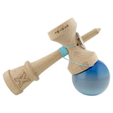 Kendama X Originala, Profesionala, Flippy, Super Sticky cu Cupe Mari KING SIZE V3, Gaura in Baza, Rulment Metalic, din lemn 18 cm, Ata 62/65 cm, Gradient Albastru/Gri/Bleu - vivimall.ro