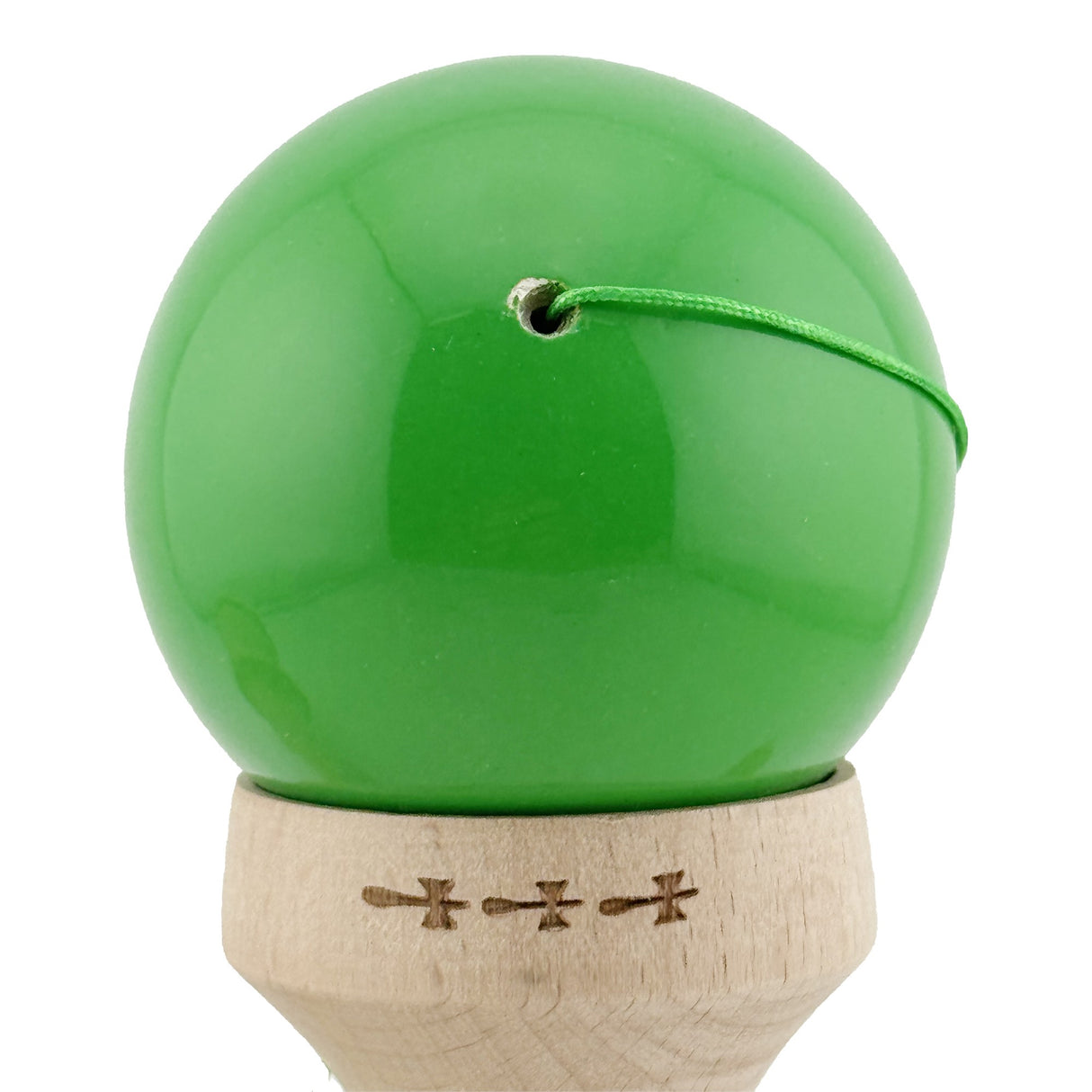 Kendamă King Size V3 Super Sticky bicolor verde-alb, vedere spate, detaliu finisaj lemn