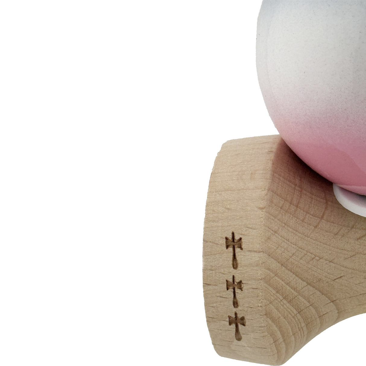 Kendama X Originala, Profesionala, Flippy, Super Sticky cu Cupe Mari KING SIZE V3, Gaura in Baza, Rulment Metalic, din lemn 18 cm, Ata 62/65 cm, Gradient Gri/Alb/Roz - vivimall.ro