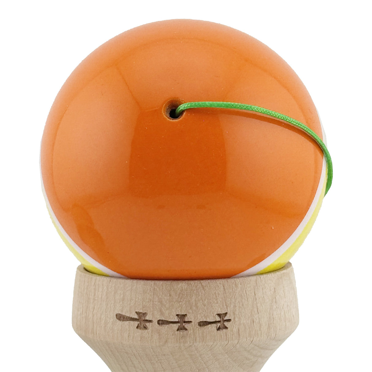 Kendama X Originala, Profesionala, Flippy, Super Sticky cu Cupe Mari KING SIZE V3, Gaura in Baza, Rulment Metalic, din lemn 18 cm, Ata 62/65 cm, Special Portocaliu/Galben - vivimall.ro