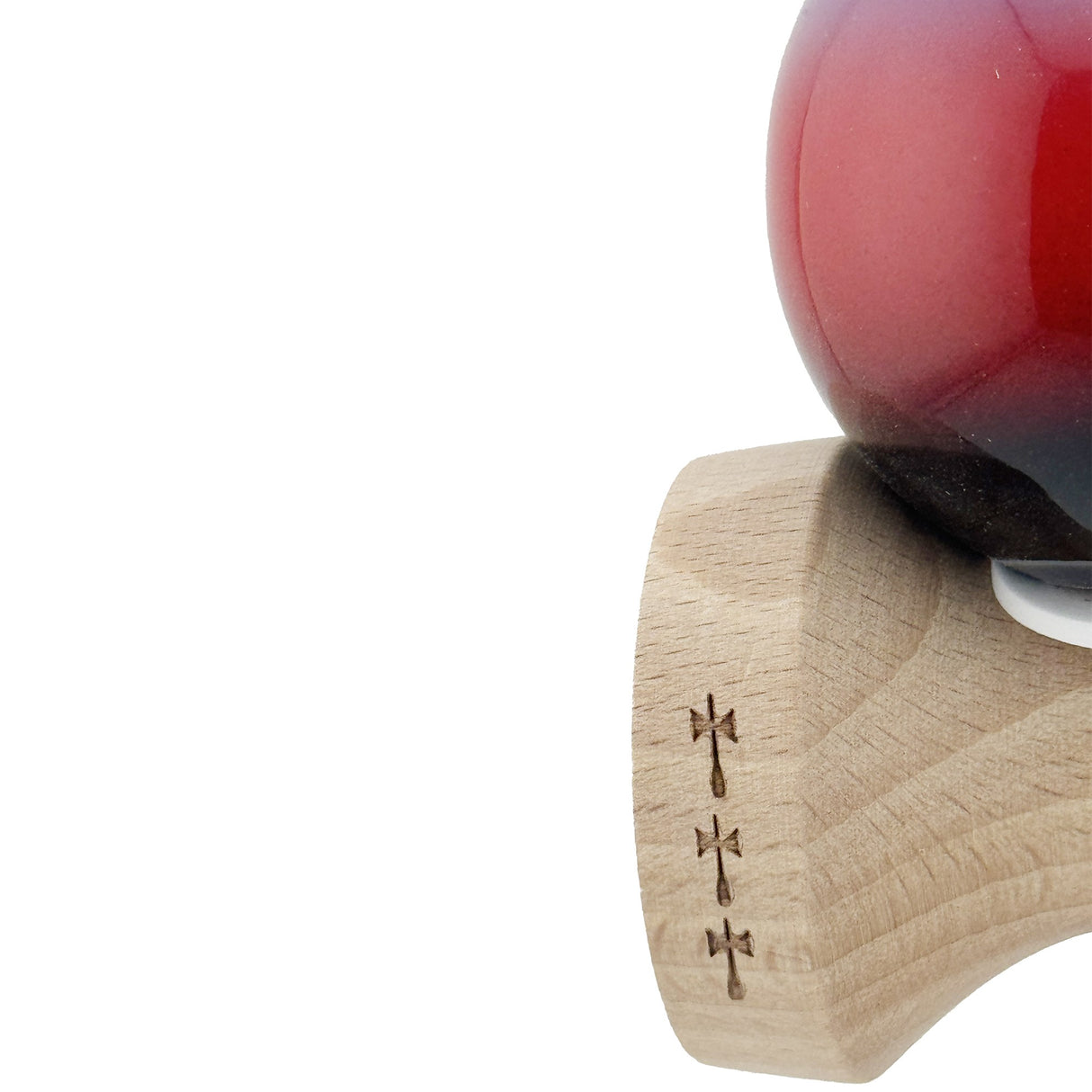Kendama X Originala, Profesionala, Flippy, Super Sticky cu Cupe Mari KING SIZE V3, Gaura in Baza, Rulment Metalic, din lemn 18 cm, Ata 62/65 cm, Gradient Mov/Rosu/Negru - vivimall.ro