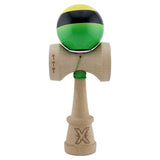 Kendama X Originala, Profesionala, Flippy, Super Sticky cu Cupe Mari KING SIZE V3, Gaura in Baza, Rulment Metalic, din lemn 18 cm, Ata 62/65 cm, Galben/Negru/Verde - vivimall.ro