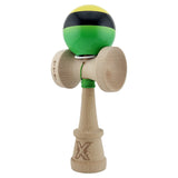 Kendama X Originala, Profesionala, Flippy, Super Sticky cu Cupe Mari KING SIZE V3, Gaura in Baza, Rulment Metalic, din lemn 18 cm, Ata 62/65 cm, Galben/Negru/Verde - vivimall.ro