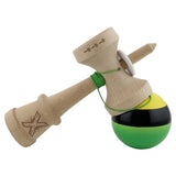 Kendama X Originala, Profesionala, Flippy, Super Sticky cu Cupe Mari KING SIZE V3, Gaura in Baza, Rulment Metalic, din lemn 18 cm, Ata 62/65 cm, Galben/Negru/Verde - vivimall.ro