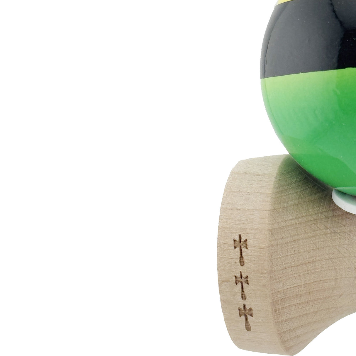 Kendama X Originala, Profesionala, Flippy, Super Sticky cu Cupe Mari KING SIZE V3, Gaura in Baza, Rulment Metalic, din lemn 18 cm, Ata 62/65 cm, Galben/Negru/Verde - vivimall.ro