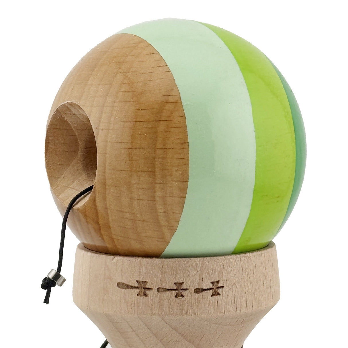 Kendama X Originala, Profesionala, Flippy, Super Sticky cu Cupe Mari KING SIZE V3, Gaura in Baza, Rulment Metalic, din lemn 18 cm, Ata 62/65 cm, Special Verde degrade - vivimall.ro