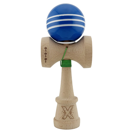 Kendama X Originala, Profesionala, Flippy, Super Sticky cu Cupe Mari KING SIZE V3, Gaura in Baza, Rulment Metalic, din lemn 18 cm, Ata 62/65 cm, Special Albastru/Alb - vivimall.ro