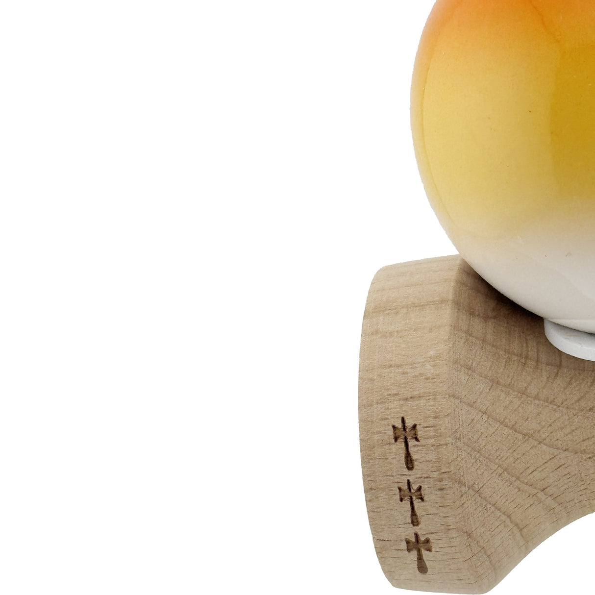 Kendama X Originala, Profesionala, Flippy, Super Sticky cu Cupe Mari KING SIZE V3, Gaura in Baza, Rulment Metalic, din lemn 18 cm, Ata 62/65 cm, Gradient Portocaliu/Galben/Alb - vivimall.ro