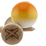 Kendama X Originala, Profesionala, Flippy, Super Sticky cu Cupe Mari KING SIZE V3, Gaura in Baza, Rulment Metalic, din lemn 18 cm, Ata 62/65 cm, Gradient Portocaliu/Galben/Alb - vivimall.ro