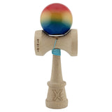 Kendama X Originala, Profesionala, Flippy, Super Sticky cu Cupe Mari KING SIZE V3, Gaura in Baza, Rulment Metalic, din lemn 18 cm, Ata 62/65 cm, Gradient Rosu/Galben/Albastru - vivimall.ro