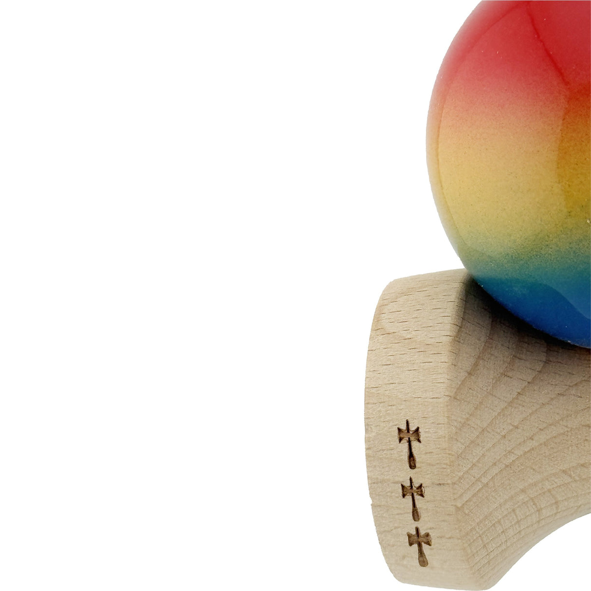 Kendama X Originala, Profesionala, Flippy, Super Sticky cu Cupe Mari KING SIZE V3, Gaura in Baza, Rulment Metalic, din lemn 18 cm, Ata 62/65 cm, Gradient Rosu/Galben/Albastru - vivimall.ro