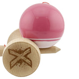 Kendama X Originala, Profesionala, Flippy, Super Sticky cu Cupe Mari KING SIZE V3, Gaura in Baza, Rulment Metalic, din lemn 18 cm, Ata 62/65 cm, Special Roz/Alb - vivimall.ro