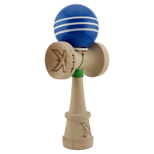 Kendama X Originala, Profesionala, Vivimall, Super Sticky cu Cupe Mari KING SIZE V3, Gaura in Baza, Rulment Metalic, din lemn 18 cm, Ata 62/65 cm, Special Albastru/Alb - vivimall.ro