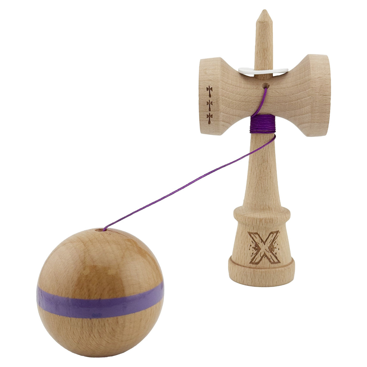 Kendama X Originala, Profesionala, Vivimall, Super Sticky, Cupe Mari KING SIZE V3, Gaura in Baza, Rulment Metalic, din lemn 18 cm, Ata 55 cm, Original Mov - vivimall.ro