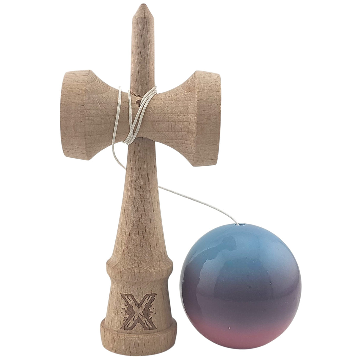 Kendama X Originala, Profesionala, Vivimall, Super Sticky, din Lemn, 18 cm, Albastru Deschis/Mov/Roz - vivimall.ro