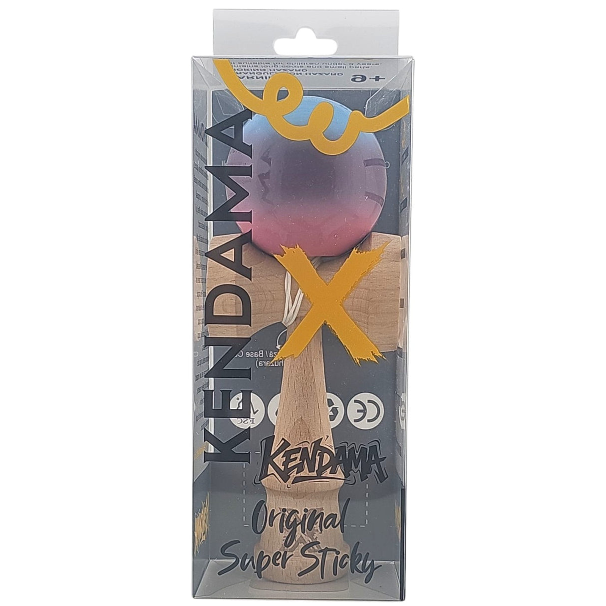 Kendama X Originala, Profesionala, Vivimall, Super Sticky, din Lemn, 18 cm, Albastru Deschis/Mov/Roz - vivimall.ro