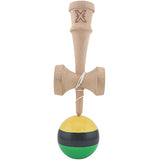 Kendama X Originala, Profesionala, Flippy, Super Sticky din Lemn, 18 cm, Galben/Negru/Verde