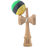 Kendama X Originala, Profesionala, Flippy, Super Sticky din Lemn, 18 cm, Galben/Negru/Verde