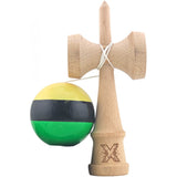Kendama X Originala, Profesionala, Flippy, Super Sticky din Lemn, 18 cm, Galben/Negru/Verde