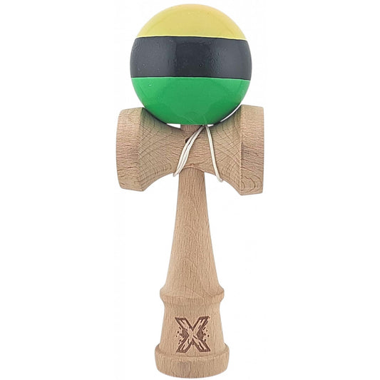 Kendama X Originala, Profesionala, Flippy, Super Sticky din Lemn, 18 cm, Galben/Negru/Verde
