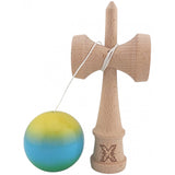Kendama X Originala, Profesionala, Vivimall, Super Sticky din Lemn, 18 cm, Gradient Galben/Albastru deschis/Verde - vivimall.ro
