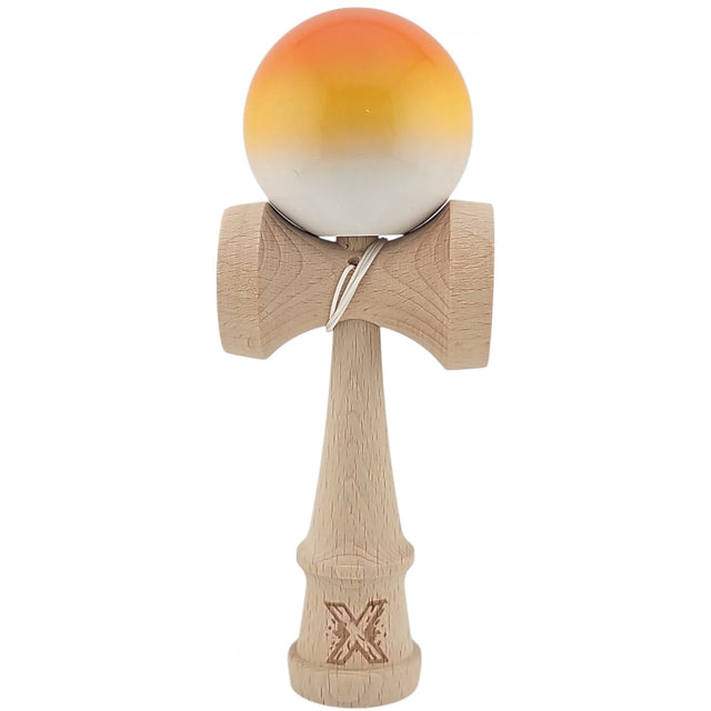 Kendama X Originala, Profesionala, Vivimall, Super Sticky din Lemn, 18 cm, Gradient Portocaliu/Galben/Alb - vivimall.ro