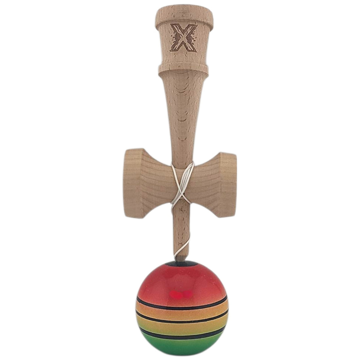Kendama X Originala, Profesionala, Vivimall, Super Sticky, din Lemn, 18 cm, Gradient Rosu/Galben/Verde - vivimall.ro