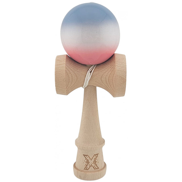 Kendama X Originala, Profesionala, Vivimall, Super Sticky din Lemn, 18 cm, Gradient Roz/Alb/Gri - vivimall.ro