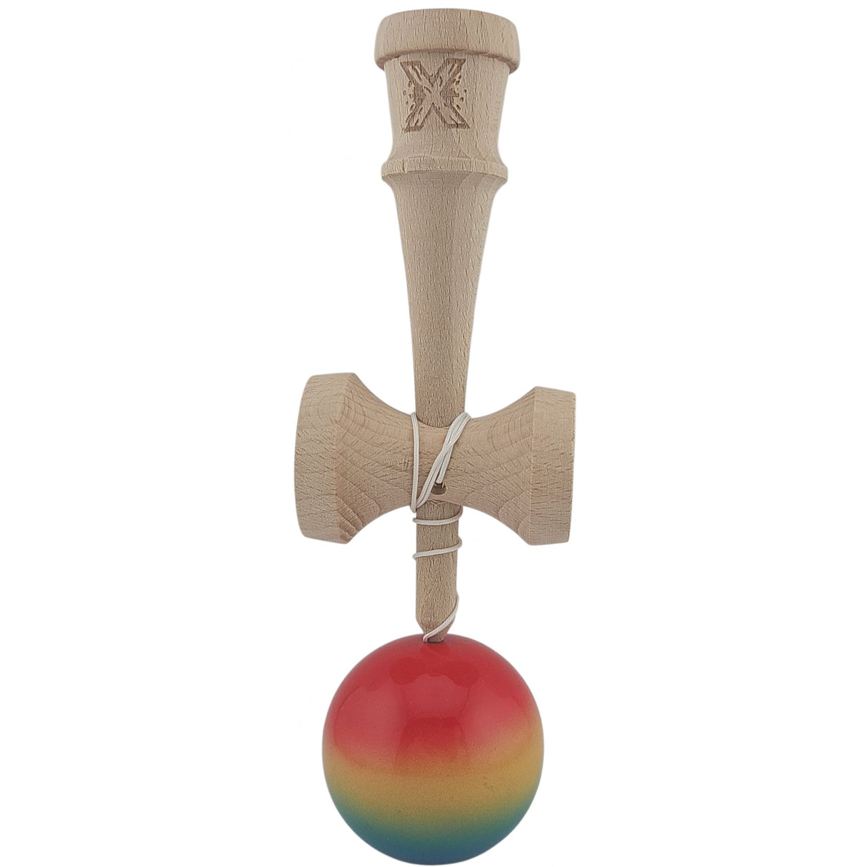 Kendama X Originala, Profesionala, Vivimall, Super Sticky din Lemn, 18 cm, Gradient Roz/Galben/Albastru - vivimall.ro