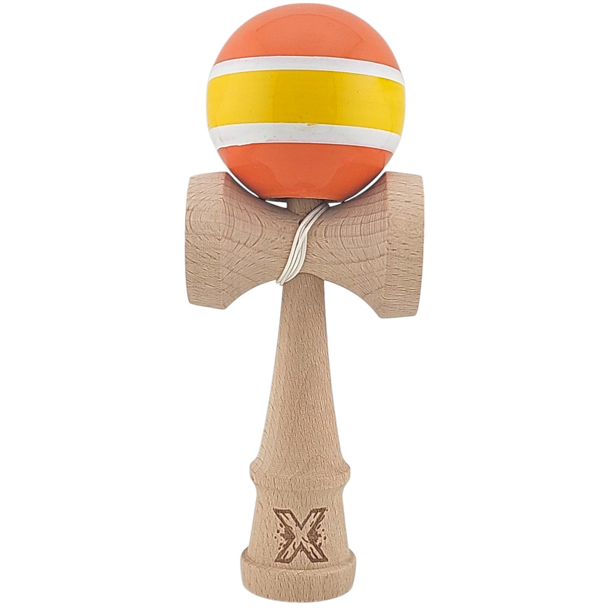 Kendama X Originala, Profesionala, Vivimall, Super Sticky din Lemn, 18 cm, Portocaliu/Galben/Alb - vivimall.ro