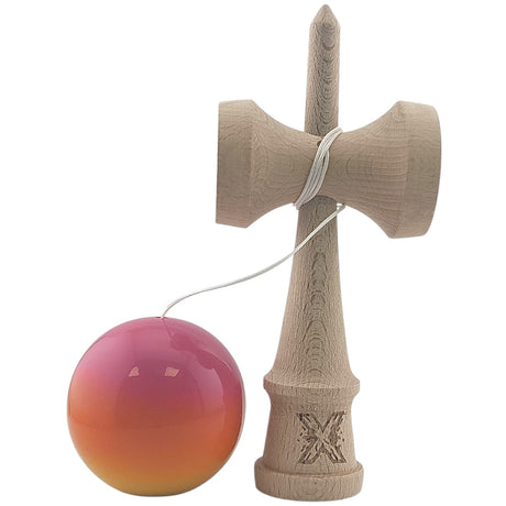 Kendama X Originala, Profesionala, Vivimall, Super Sticky, din Lemn, 18 cm, Roz, Portocaliu, Galben - vivimall.ro