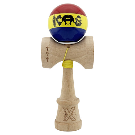 Kendama X Originala, Profesionala, Vivimall, Tricolor Edition Vampir Dracula, Super Sticky cu Cupe Mari KING SIZE V3, Rulment Metalic si Gaura in Baza, din Lemn 18 cm, Ata 55 cm, Multicolor - vivimall.ro