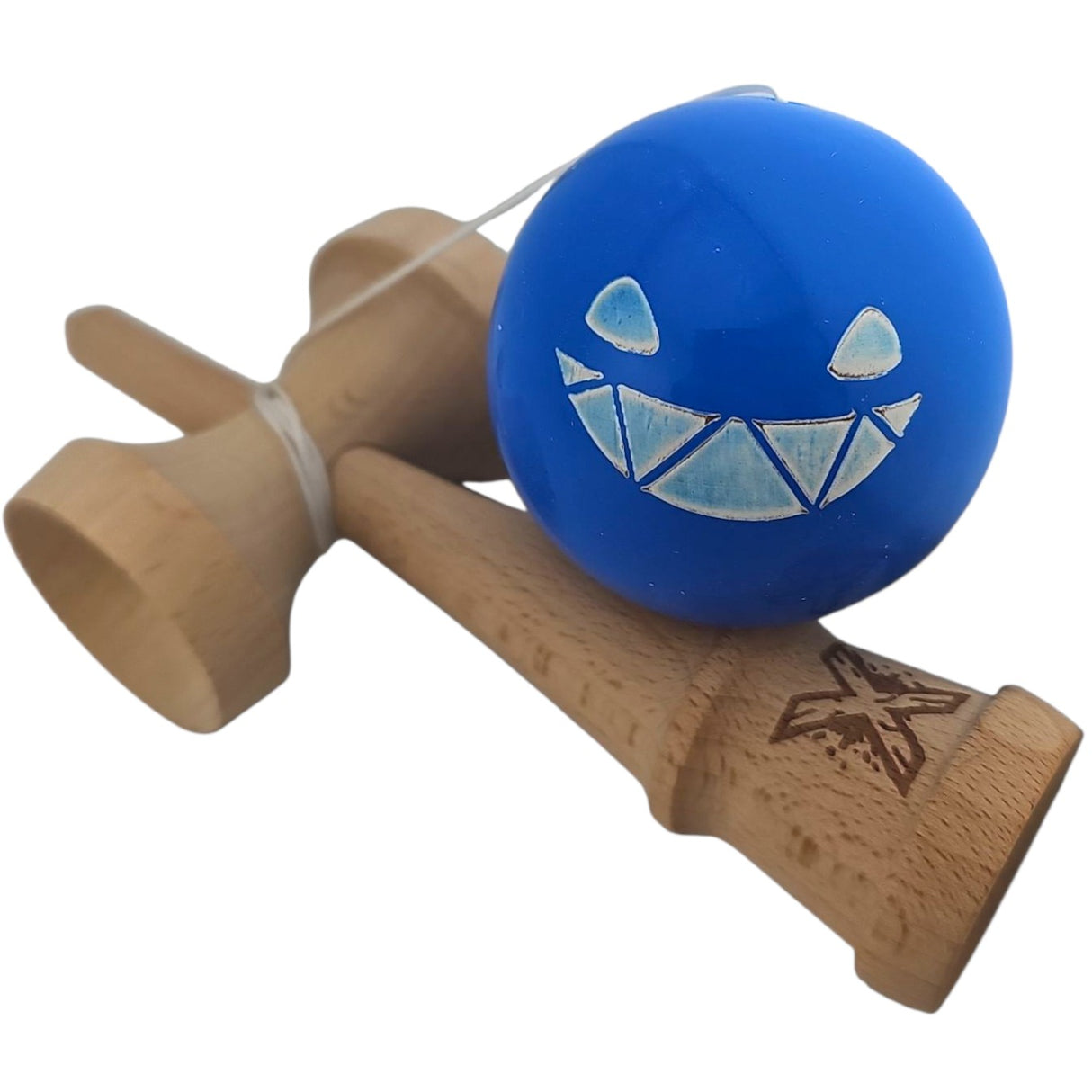 Kendama X Originala, Profesionala Limited Crazy Smile, Flippy, din Lemn, Super Stiky, 18 cm, Albastru