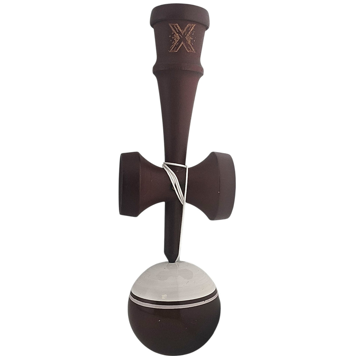 Kendama X Originala, Profesionala Limited, Vivimall, din Lemn, Super Sticky, 18 cm, Alb/Maro inchis - vivimall.ro
