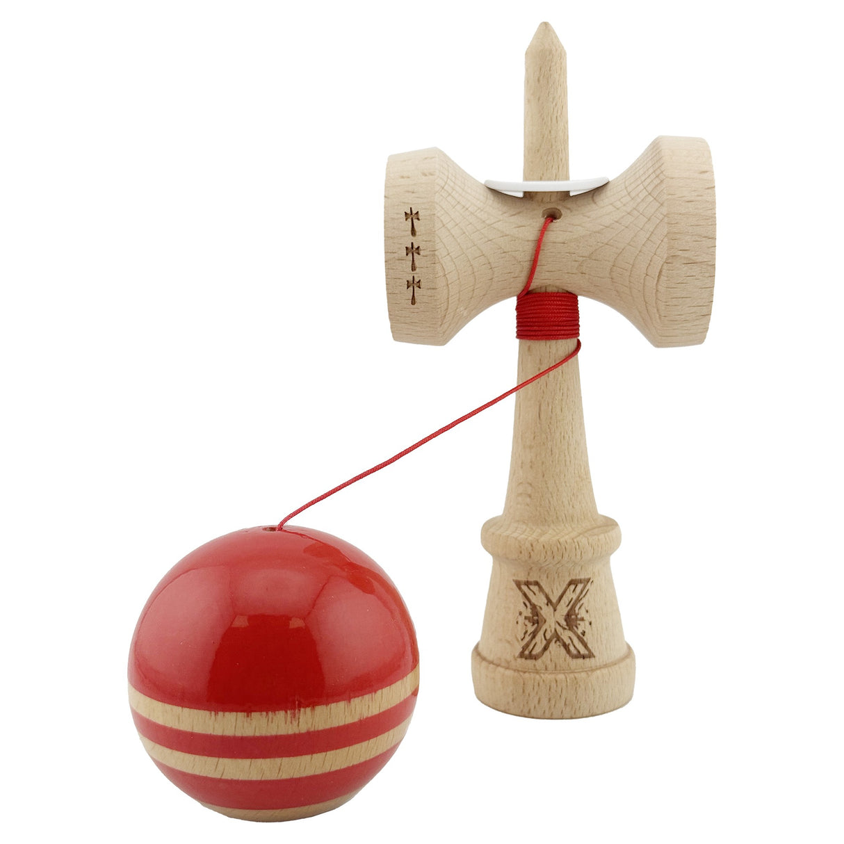 Kendama Originala X - Rainbow, Super Sticky, V3 King Size Cup, Gaura in Baza, Profesionala, Vivimall, din Lemn, 18 cm, Rosu