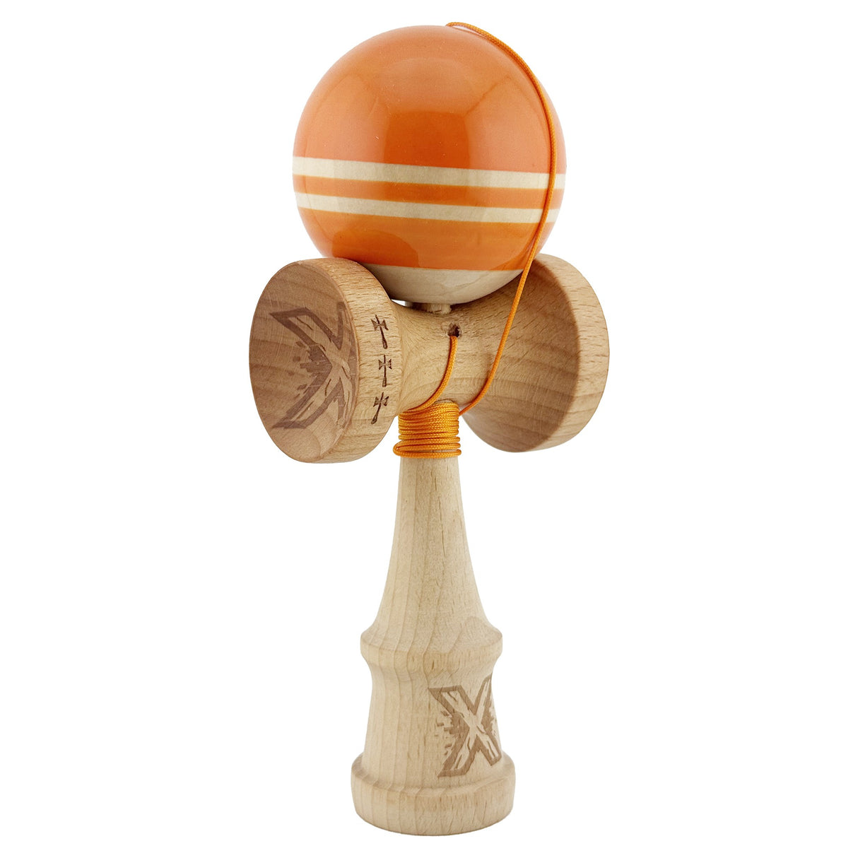 Kendama X Rainbow Originala, Profesionala, Vivimall, Big Cups V2, Super Sticky cu Cupe Mari, Rulment Metalic, din lemn 18 cm, Ata 55 cm, Portocaliu/Maro - vivimall.ro