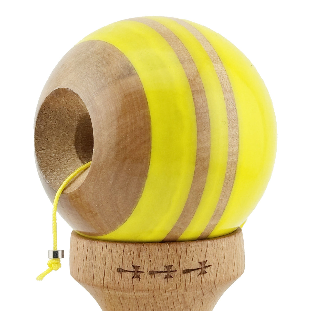 Kendama X Rainbow Originala, Profesionala, Flippy, Big Cups V2, Super Sticky cu Cupe Mari, Rulment Metalic, din lemn 18 cm, Ata 55 cm, Galben/Maro - vivimall.ro